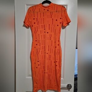 SHEIN Orange Geometric Midi Dress